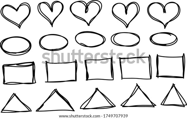 Hand Drawn Shapes vector\
shapes. Circles, triangles, heart, oval hand drawn doddle set\
illustration.