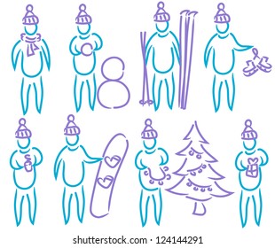 hand drawn shapes of young persons doing winter activity