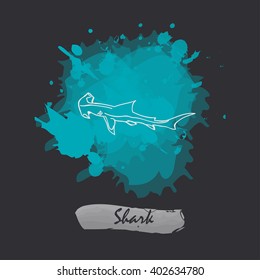 Hand drawn shark icon isolated watercolor splash