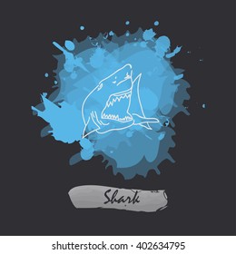 Hand drawn shark icon isolated watercolor splash