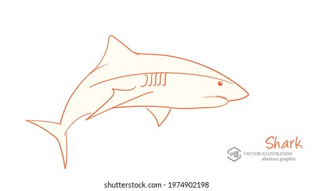 Hand drawn shark outline, abstract vector wildlife cartoon image, children's biological knowledge education material.