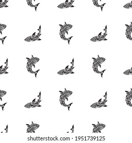 Diseño de fondo y de patrón de tiburón dibujado a mano para imprimir
