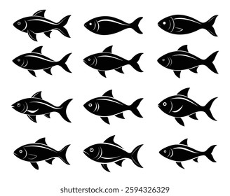 Hand Drawn Shark Silhouettes Collection for Art Projects Fish for Aquatic Projects