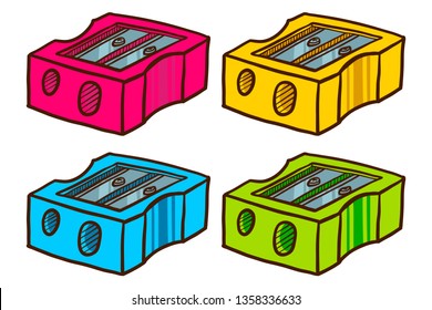 Hand Drawn Sharpener icon set. Doodle set of sharpener vector icons for web design isolated on white background
