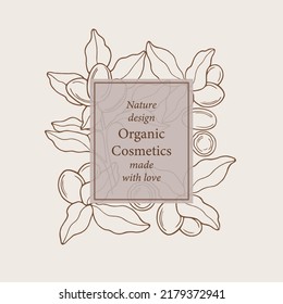 Hand drawn shea frame. Botanical design for organic cosmetics, medicine svg