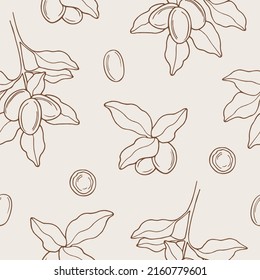 Hand drawn shea seamless pattern. Botanical design for organic cosmetics, medicine svg