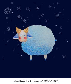 hand drawn sheep with colored pencils