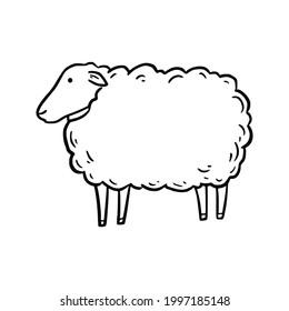 Ovejas dibujadas a mano. Estilo de dibujo de Doodle. Icono de línea de dibujo de ovejas simples. Ilustración vectorial aislada.