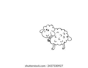 Hand drawn sheep or Easter lamb, black and white simple drawing