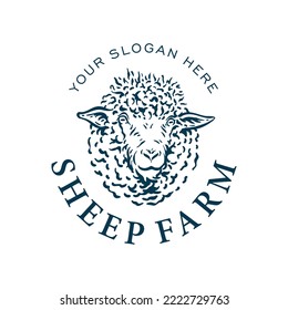 Hand drawn sheep farm logo illustration sheep head sketch drawing vintage vector design 
