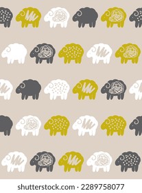 hand drawn sheep seamless pattern