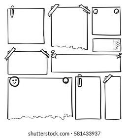 Hand drawn sheets of paper. Cartoon vector square borders. Pencil effect shapes isolated.