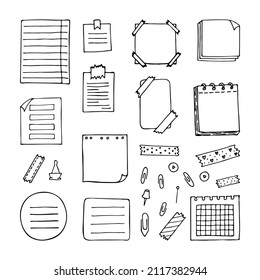 Hand drawn sheets of paper, documents, notebook. Stationery. Blank notes. Vector illustration