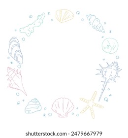 Hand drawn shell circular frame, line drawing frame