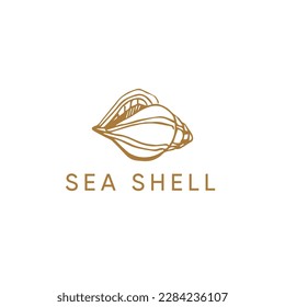 Hand Drawn Shell Sea Line Vintage Logo Design Vector Illustration on White Background. Premium, Luxury Gold Symbol for Branding Identity, Web, Banner, Print.