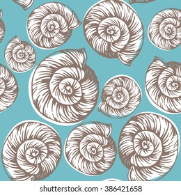 Hand drawn shell vector seamless pattern
