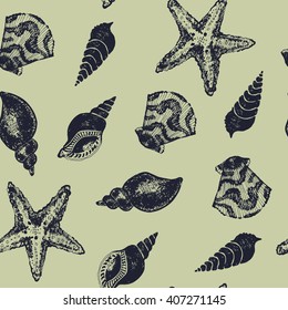 hand drawn shells seamless pattern vector illustration