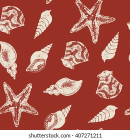hand drawn shells seamless pattern vector illustration