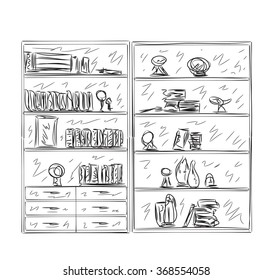 Hand drawn shelves. Furniture sketch. Vector illustration