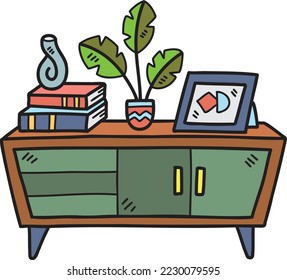 Hand Drawn Shelves and picture frames illustration isolated on background