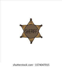 Hand drawn sheriff badge isolated on white background. Vector illustration in cartoon style.