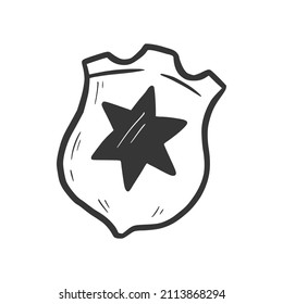 Hand drawn sheriff star element. Comic doodle sketch style. Cowboy, western concept icon. Isolated vector illustration.