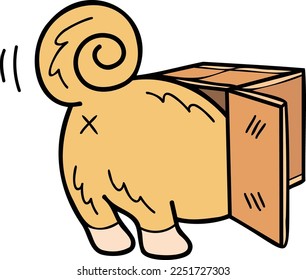 Hand Drawn Shiba Inu Dog playing with box illustration in doodle style isolated on background