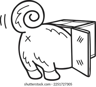 Hand Drawn Shiba Inu Dog playing with box illustration in doodle style isolated on background