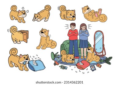 Hand Drawn Shiba Inu dog and family collection in flat style illustration for business ideas isolated on background