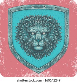 Hand drawn shield with dotted lion