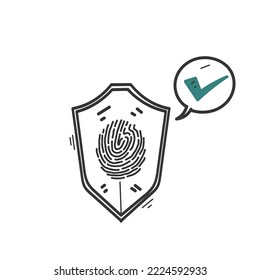 hand drawn shield with fingerprint symbol for fingerprint cyber secure icon