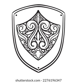 Hand drawn shield icon. Shield Fire Icon Vector. Hand Drawn Doodle Shield sketch, Black and White Drawing. Simple fire symbol.