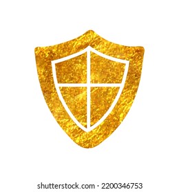 Hand drawn Shield icon in gold foil texture vector illustration