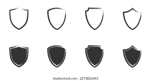 Hand drawn shield icon set.  brush painted shield icon collection. Vector illustration.