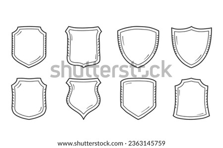 Hand drawn shield icons, doodle style, vector eps10 illustration