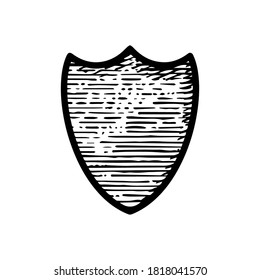Ilustración del icono medieval del escudo de mano dibujado aislado en fondo blanco
