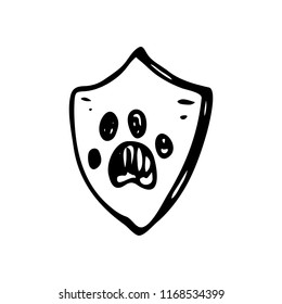 Hand drawn shield paw doodle. Sketch pets icon. Decoration element. Isolated on white background. Vector illustration.