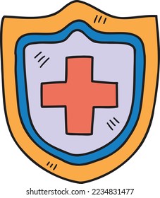 Hand Drawn shield and plus sign illustration isolated on background