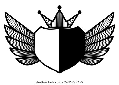  Hand drawn shield with wings and crown
