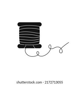 Hand drawn shilhouette of bobbins for tailors, sewers isolated on white bg