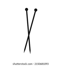 Hand drawn shilhouette of knitting needles for tailors, sewers isolated on white bg