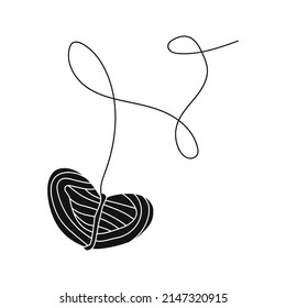 Hand drawn shilhouette of yarn leftovers for knitting, crocheting isolated on white bg