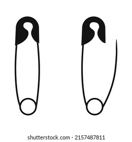 Hand drawn shilhouettes of opened and closed pins isolated on white bg