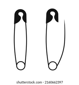Hand drawn shilhouettes of opened and closed pins isolated on white bg