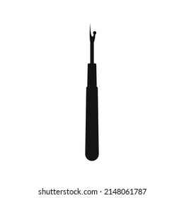 Hand drawn shilhouettes of seam ripper for tailors, sewers isolated on white bg