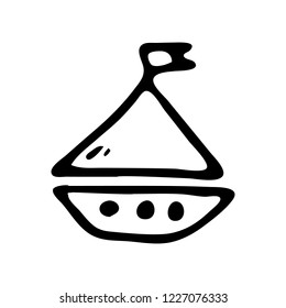Hand drawn ship doodle. Sketch children's toy icon. Decoration element. Isolated on white background. Vector illustration.