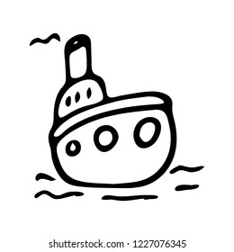 Hand drawn ship doodle. Sketch children's toy icon. Decoration element. Isolated on white background. Vector illustration.