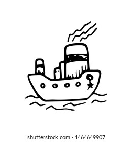 Hand Drawn ship doodle. Sketch style icon. Decoration element. Isolated on white background. Flat design. Vector illustration.