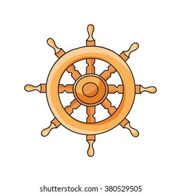 Hand drawn ship helm. Vintage vector illustration.