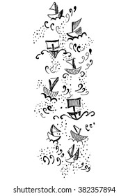 hand drawn ship in the sea